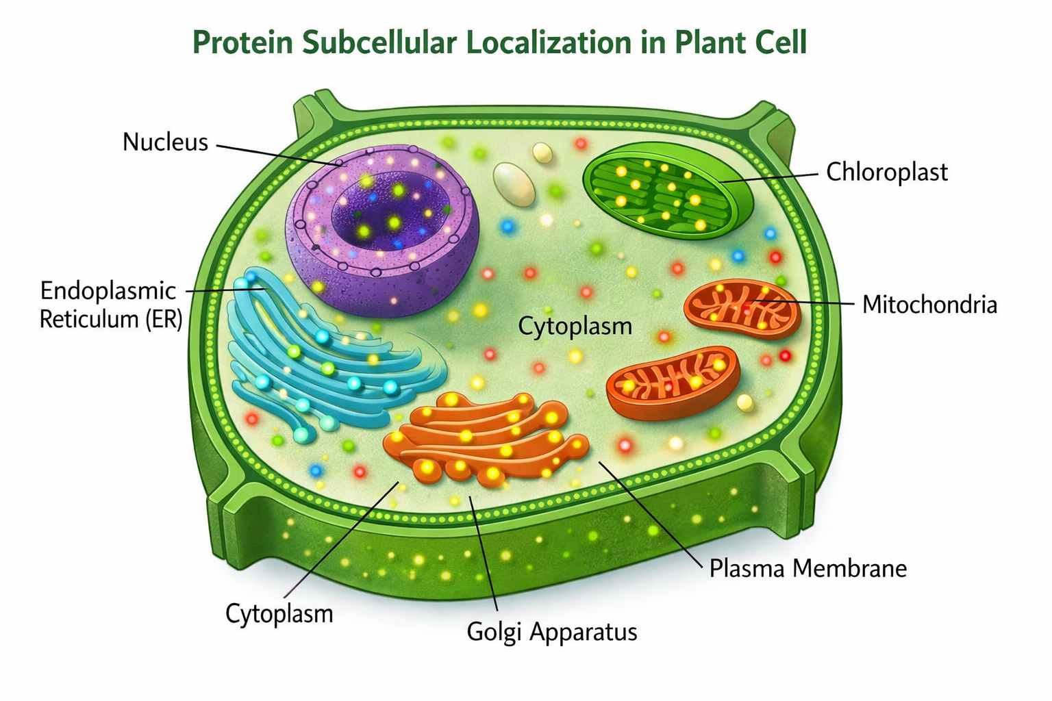 Schematic diagram of protein subcellular localization in plant cells